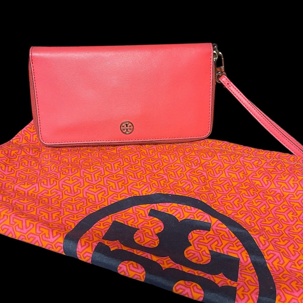 Tory Burch Coral Pink Leather Wristlet